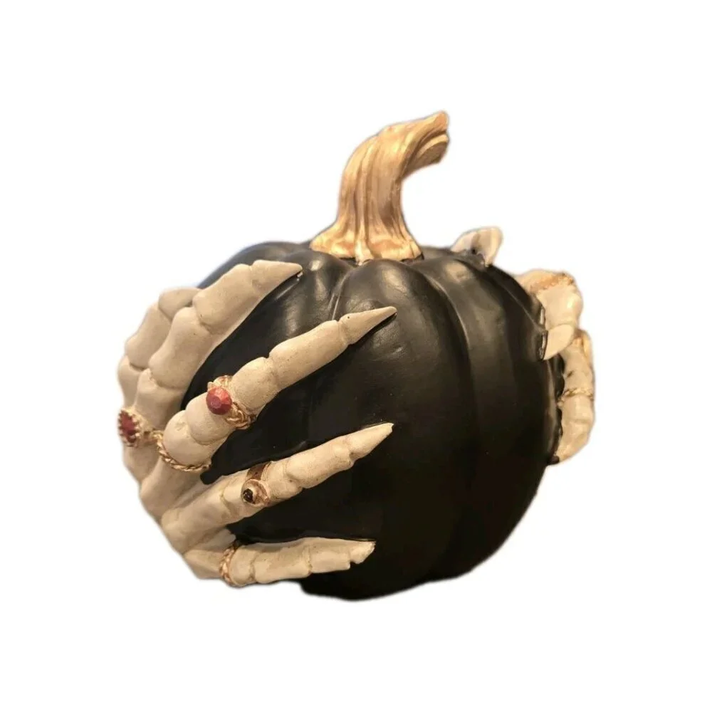 New Halloween Spooky Witch Hands Holding Black Pumpkin Decor Figurine Statue